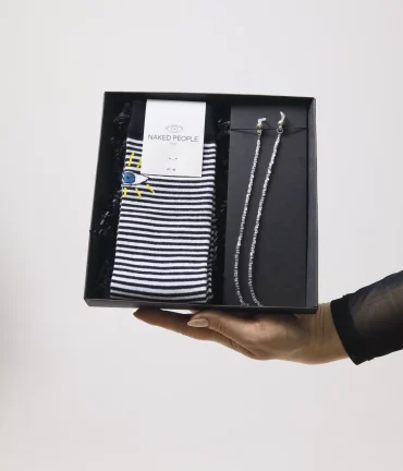 Dāvanu komplekts, svītrainas zeķes Acs, briļļu ķēdīte