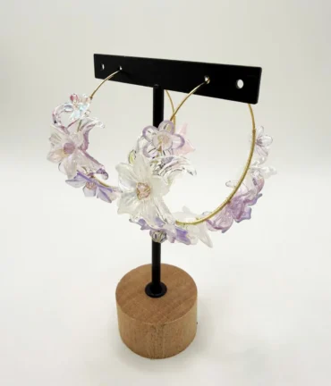 Auskari “Tropu ziedi” balti-violeti